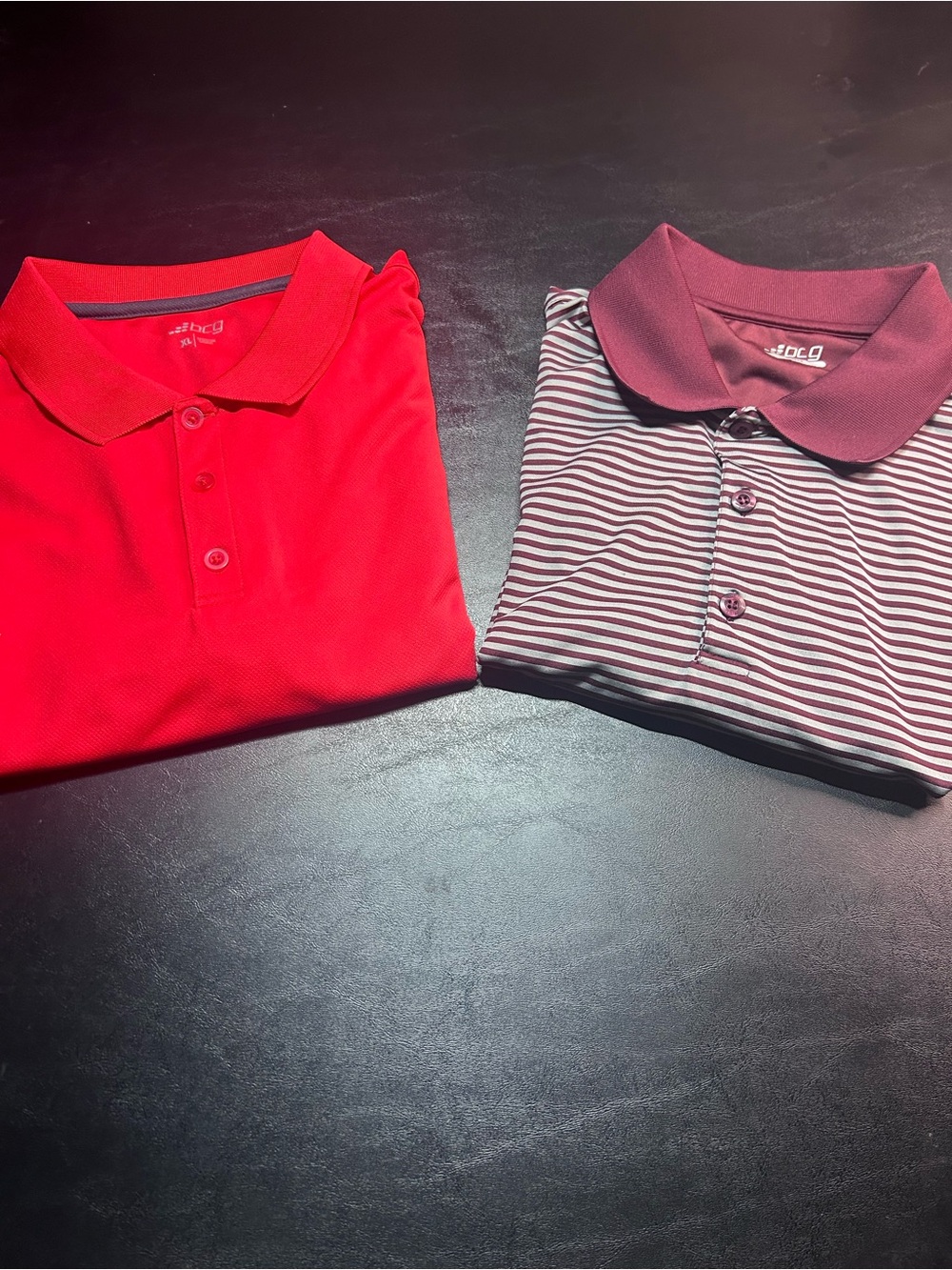 BCG Golf Polo Shirt Bundle 2 Pack – Men’s XL & L – Red + Burgundy Stripe
